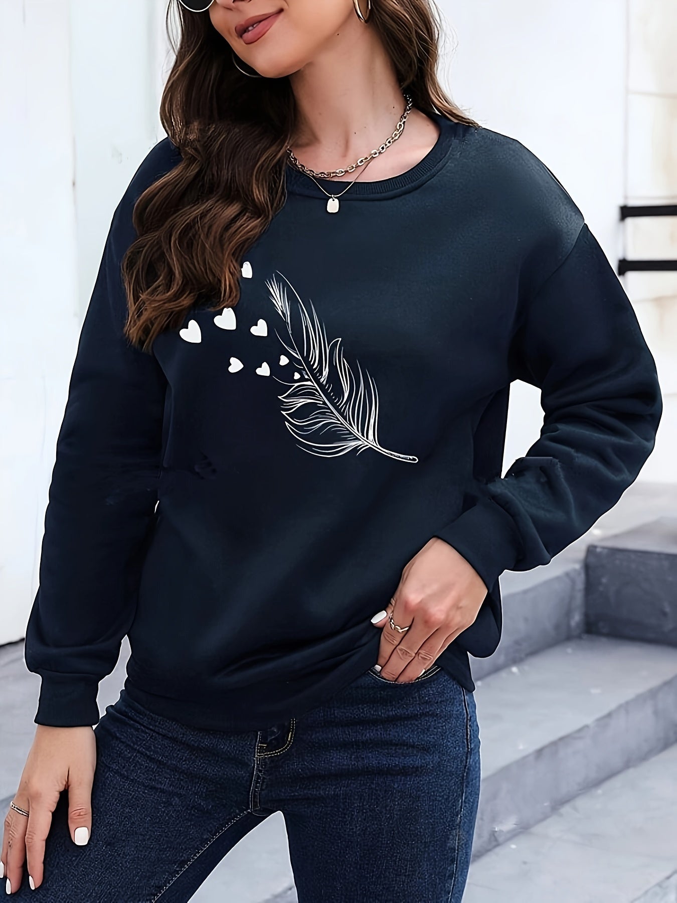 Vrouwelijk Sweatshirt met Verenprint Marisa Casual Stijl