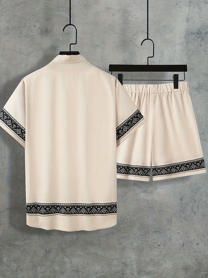 Heren Zomer Set - Tweedelig Casual Shirt en Shorts Boho Stijl