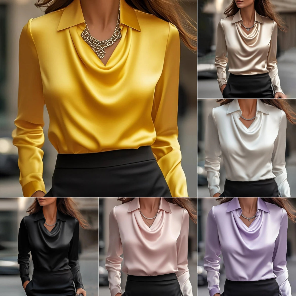 Dames Blouse Satijnen Look Trendy met V-Waterval Hals