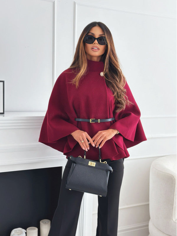 Wolmix Jas met Riem en Brede Mouwen Elegante Mantel