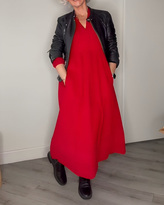 Lange jurk V-hals Zomerjurk voor Vrouw