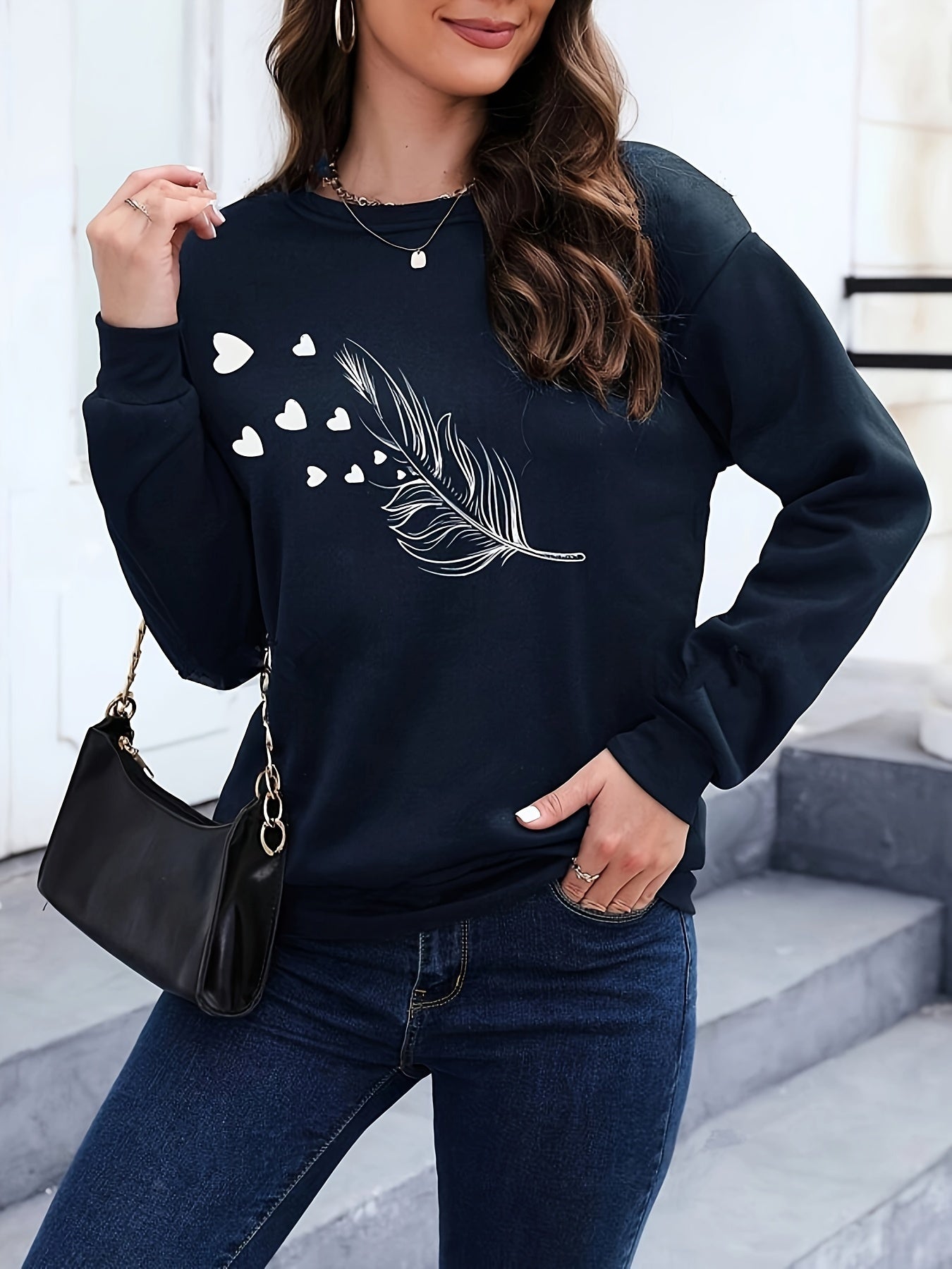 Vrouwelijk Sweatshirt met Verenprint Marisa Casual Stijl