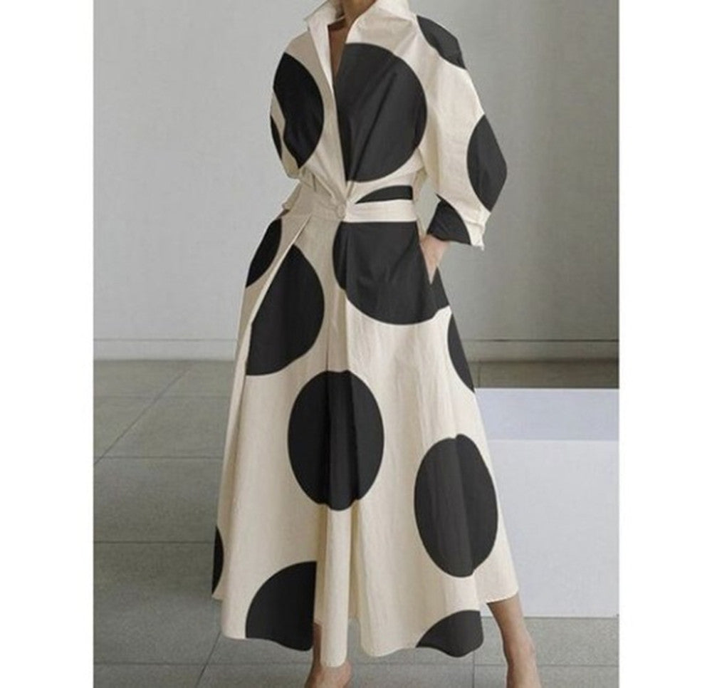 Dames Jurk met Overhemdkraag Elegante Stijl