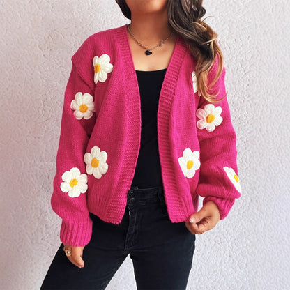 Dames Gebreide Vest met 3D Bloemen Stijlvol Warm