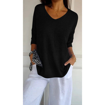 Dames Top Fijngebreide V-hals Driekwart Mouwen Casual Kleding