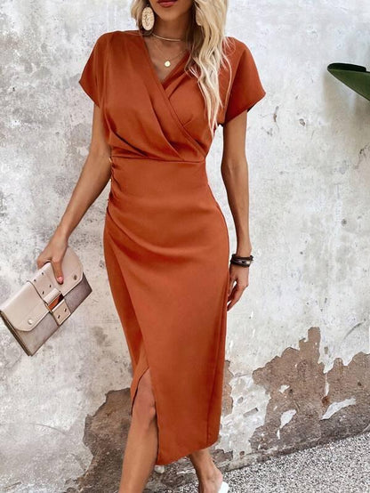 Oranje Midi-jurk V-hals Stijlvolle Jurk Ruby