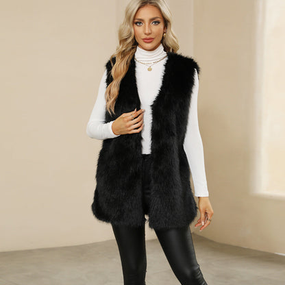 Dames Faux Fur Bodywarmer Gilet Trendy Zwart Wit