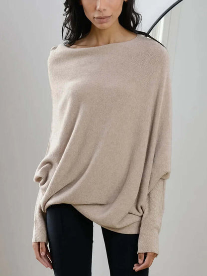 Asymmetrische Dames Trui met Col en Drapé Effect