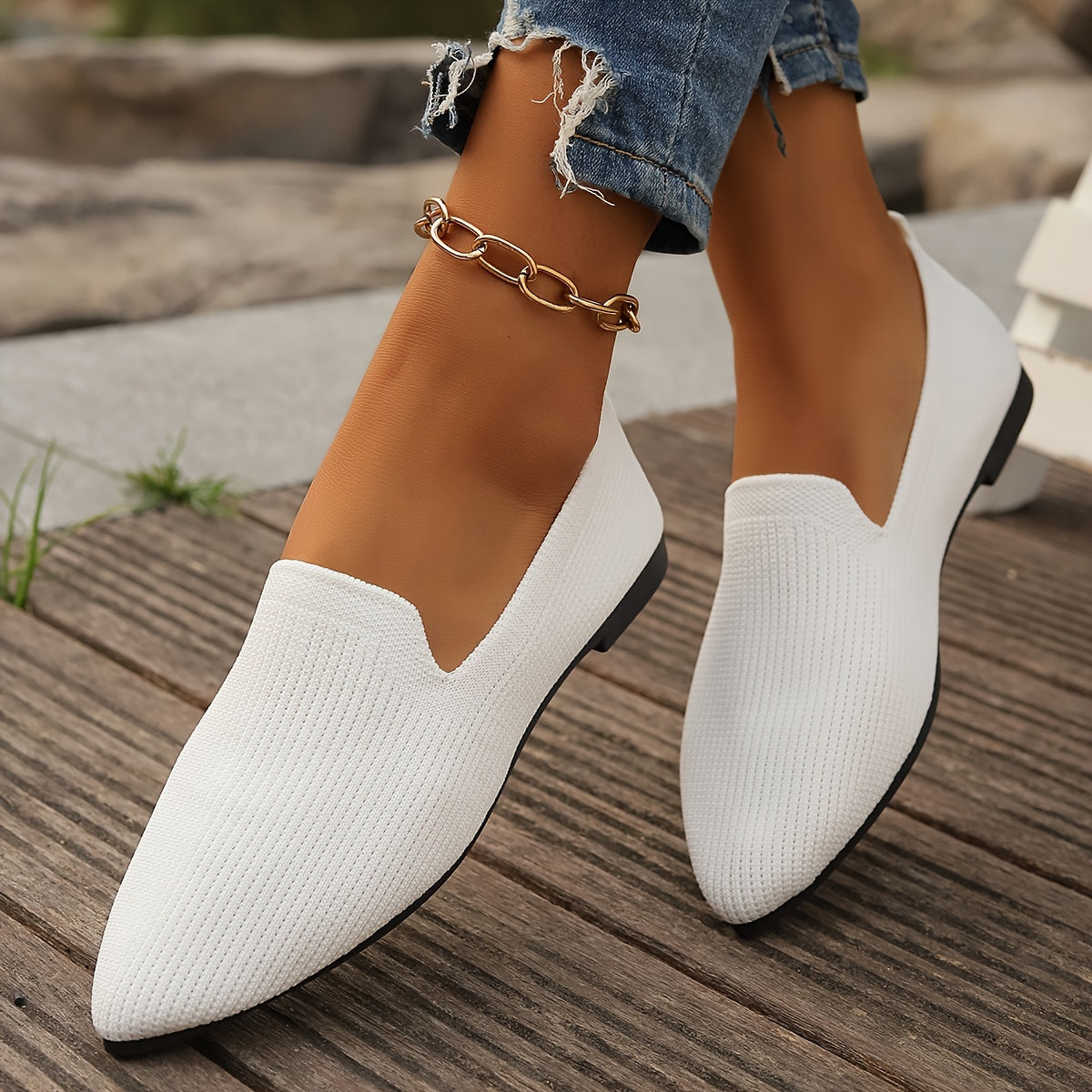 Dames Loafers Gebreide Platte Schoenen Comfortabel