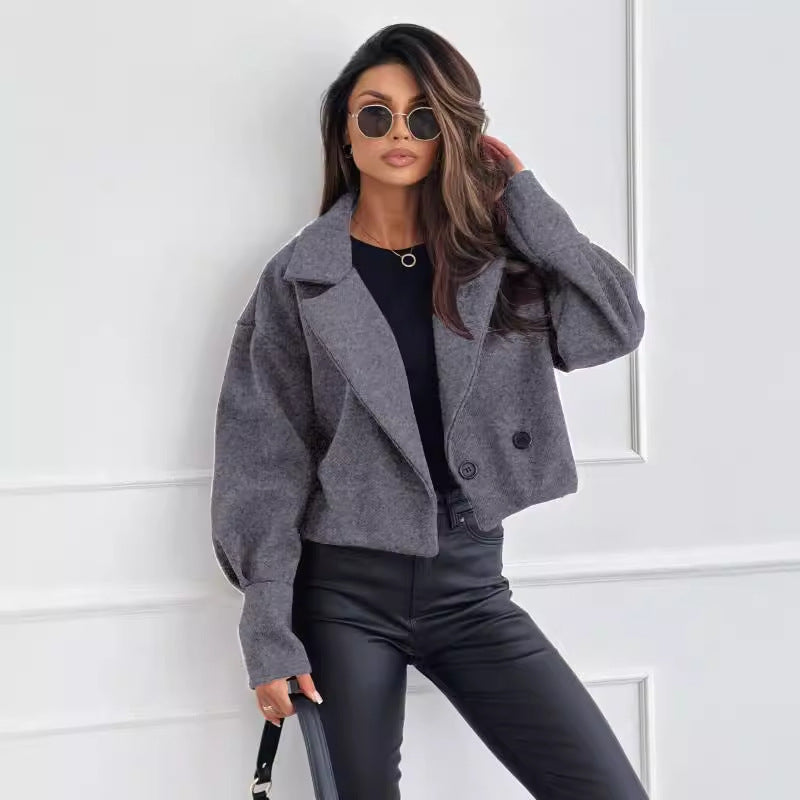 Dames Wollen Jas Kort Elegante Look