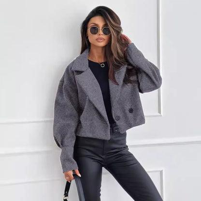 Dames Wollen Jas Kort Elegante Look