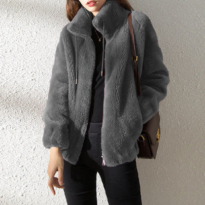 Dames Fleece Jas Met Rits en Opstaande Kraag Teddy Trendy