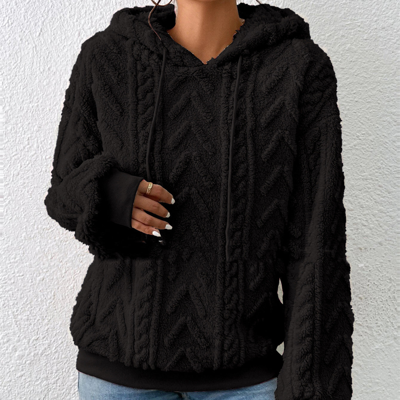 Dames Teddy Hoodie Geometrisch Patroon Zacht en Warm