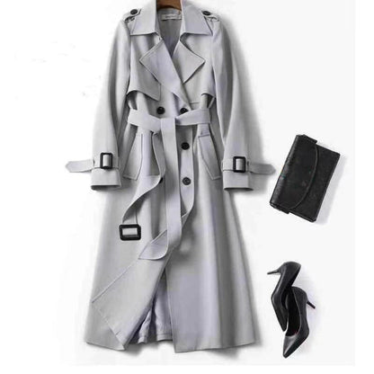 Dames Trenchcoat Lange Dubbele Knopen Ceintuur Stijlvol