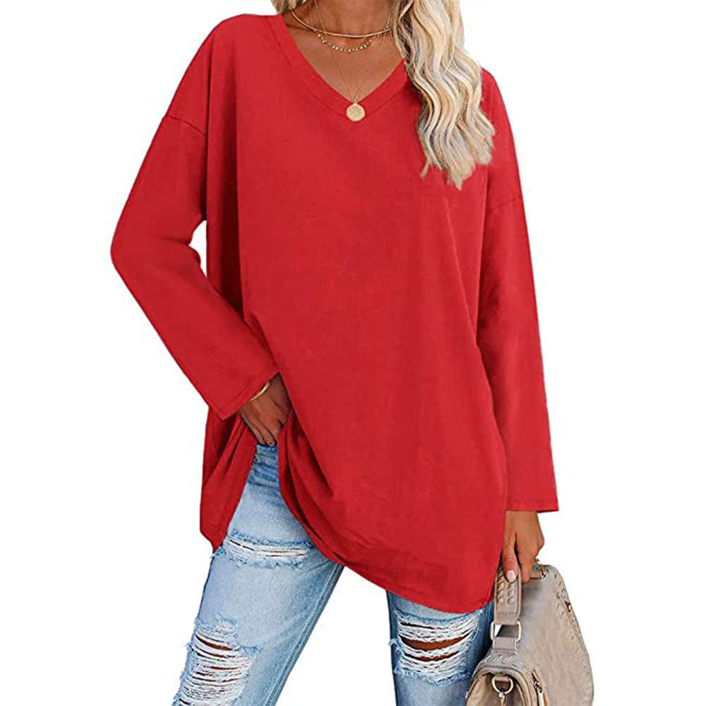 Dames Oversized T-shirt Lange Mouwen V-hals Casual