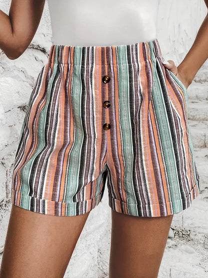 Korte Broek High Waist met Strepen Zwart Wit