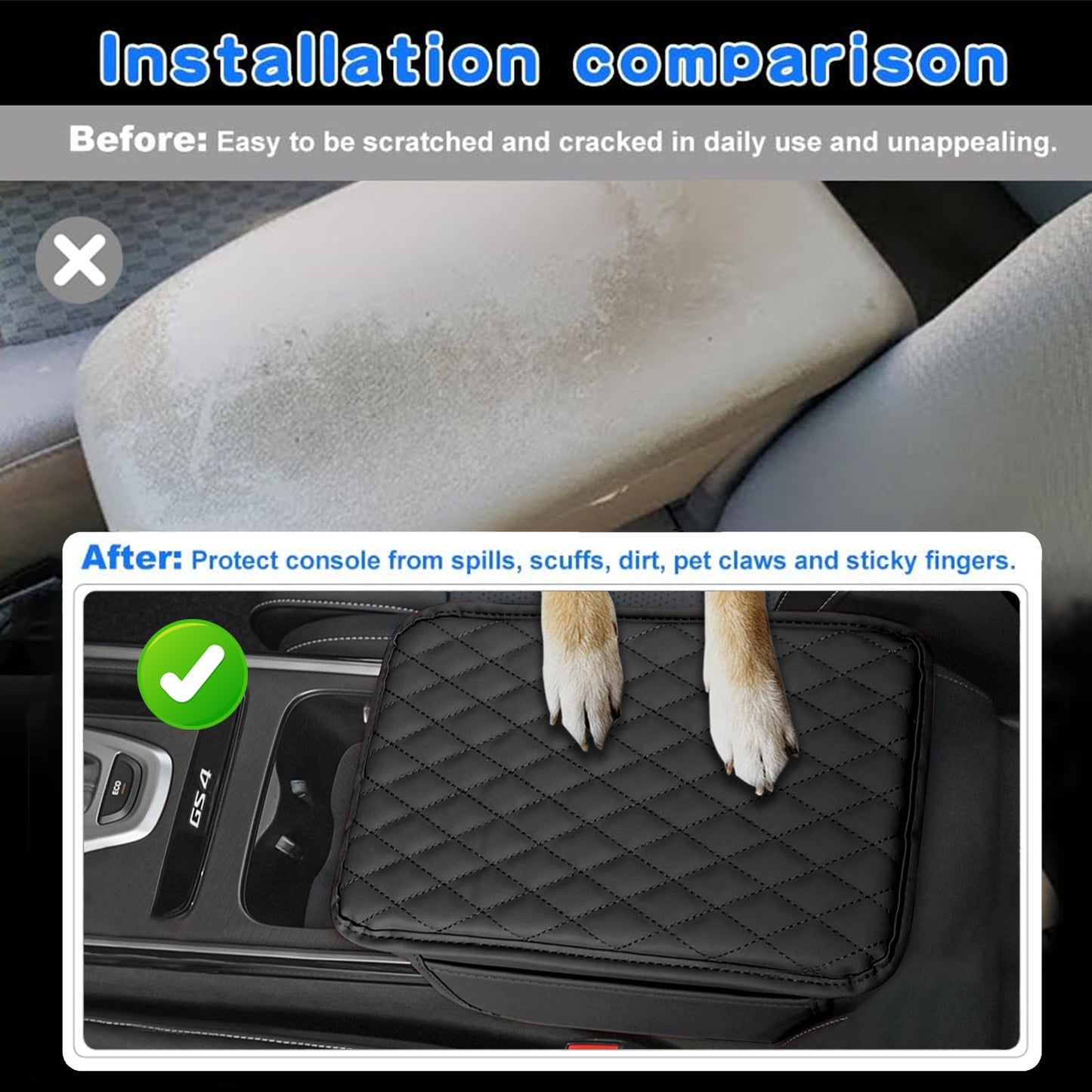 Leren Auto Armsteun Mat PU Leer Zwart