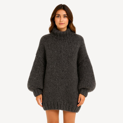 Davies – Oversized Gebreide Trui voor Dames met Hoge Hals en Ballonmouwen