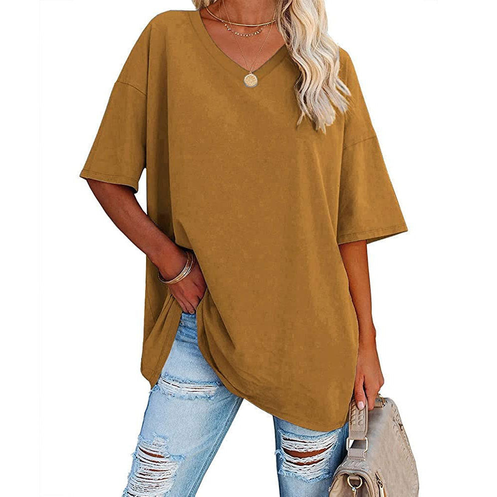 Dames V-hals T-shirt Losse Fit Basis Top