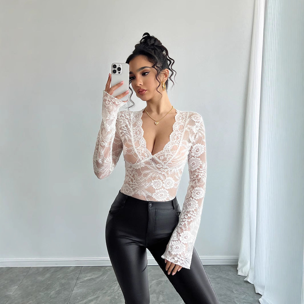 Dames Top met Kanten Details en Lange Mouwen - Mode Vibes