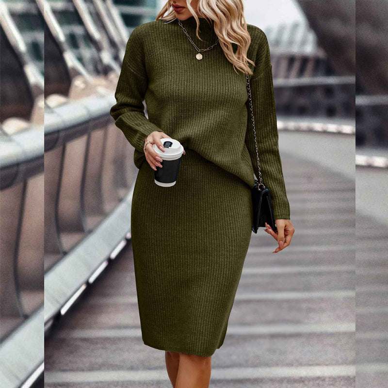 Dames Gebreide Set Rok en Trui Hoge Hals Stijlvol - Mode Vibes