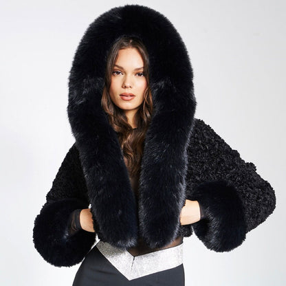 Korte Glamoureuze Winterjas met Kap