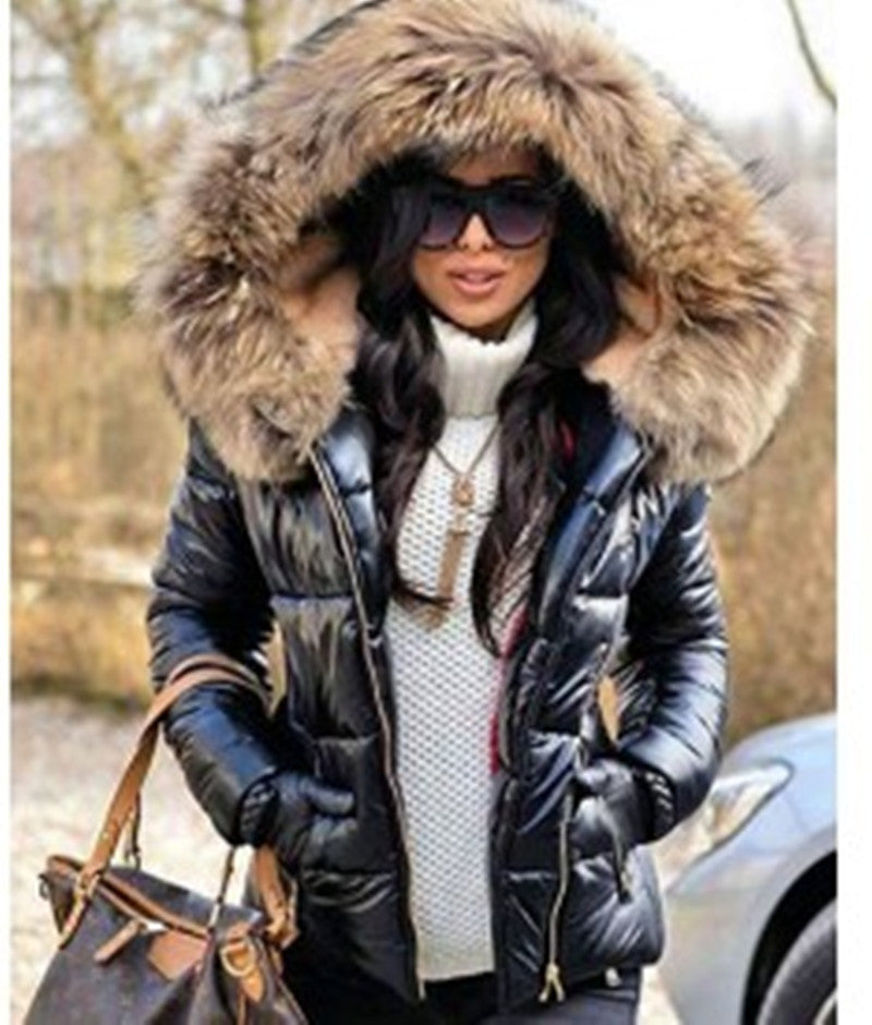 Dames Korte Gewatteerde Winterjas met Bontkraag Luxe Look