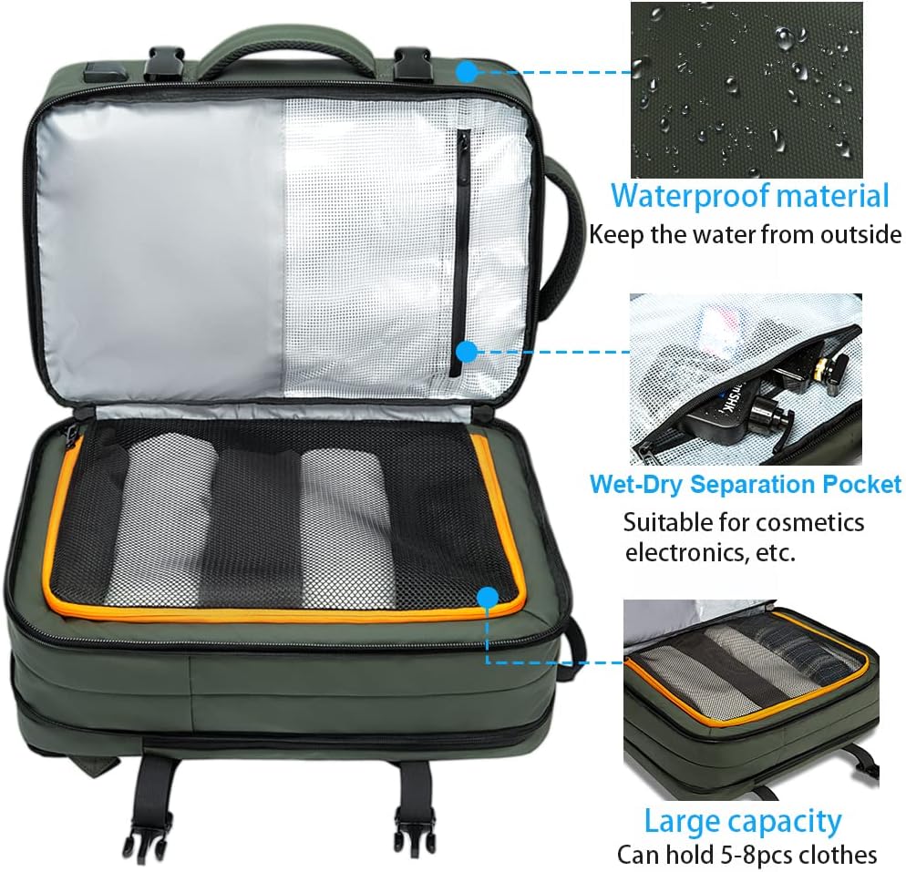 Reisrugzak Waterdicht 26-45L met Laptopvak en Handvat