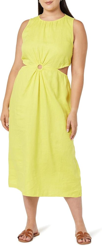 GlamourVrouw Sade Linnen Cutout Midi Jurk voor Stijlbewuste Vrouwen