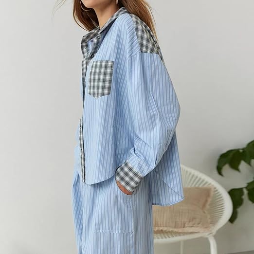 Geruite Pyjamaset voor Vrouw Casual Chic Losse Delen