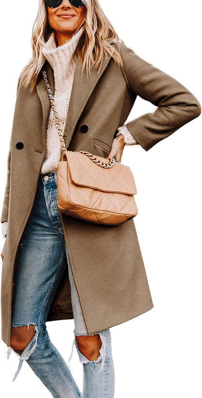 Dames Wollen Jas Notch Revers Warme Wintercoat