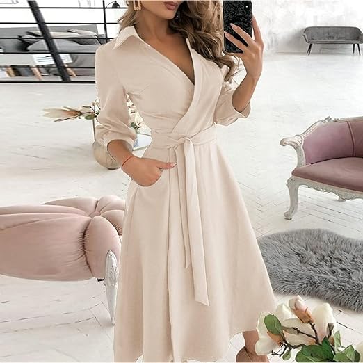 Vrouwelijke Lange Mouwen Jurk Elegant Modieus - Mode Vibes