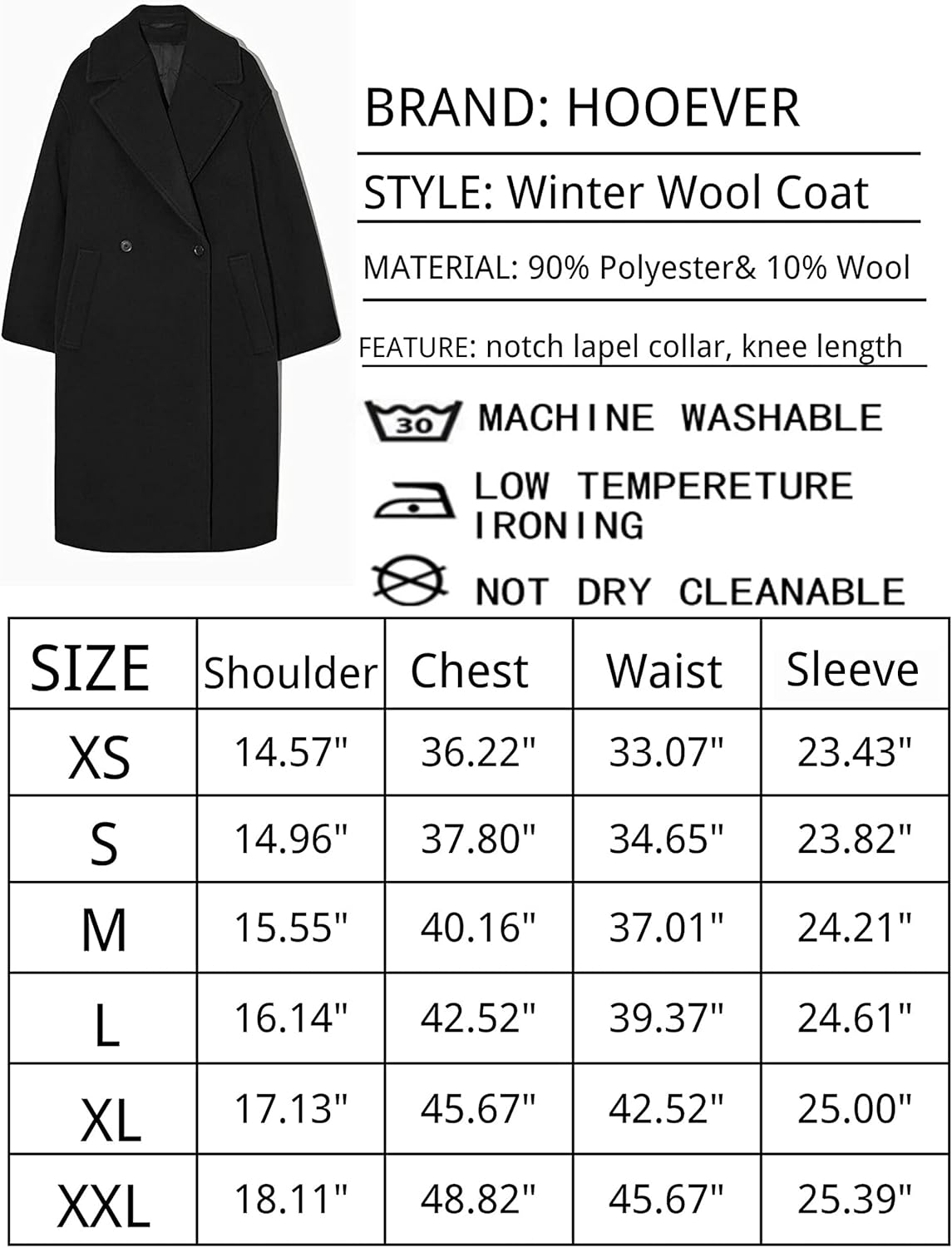 Dames Wollen Jas Notch Revers Warme Wintercoat