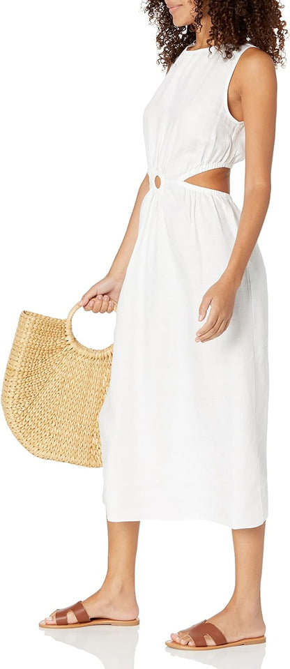 GlamourVrouw Sade Linnen Cutout Midi Jurk voor Stijlbewuste Vrouwen