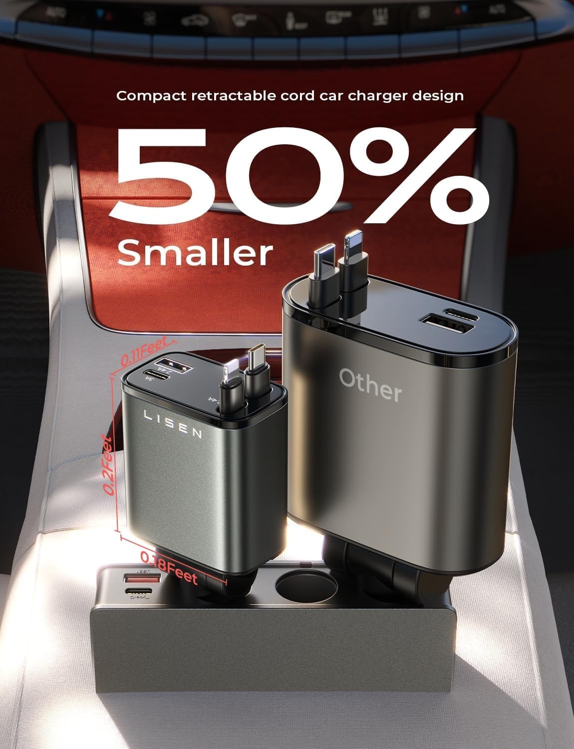 Snellaad Auto-oplader 69W USB-C Uittrekbaar