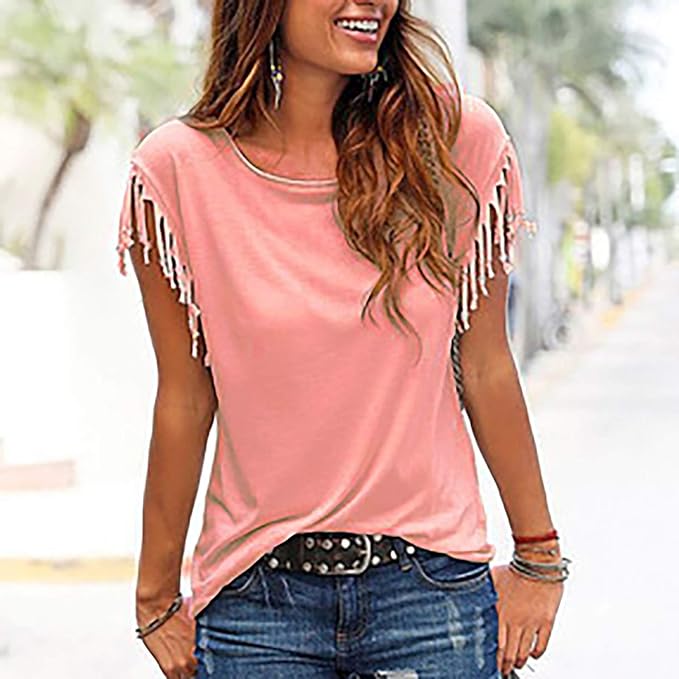 Vrouwen Shirt met Kwastjes Mouwen Zomerse Stijl