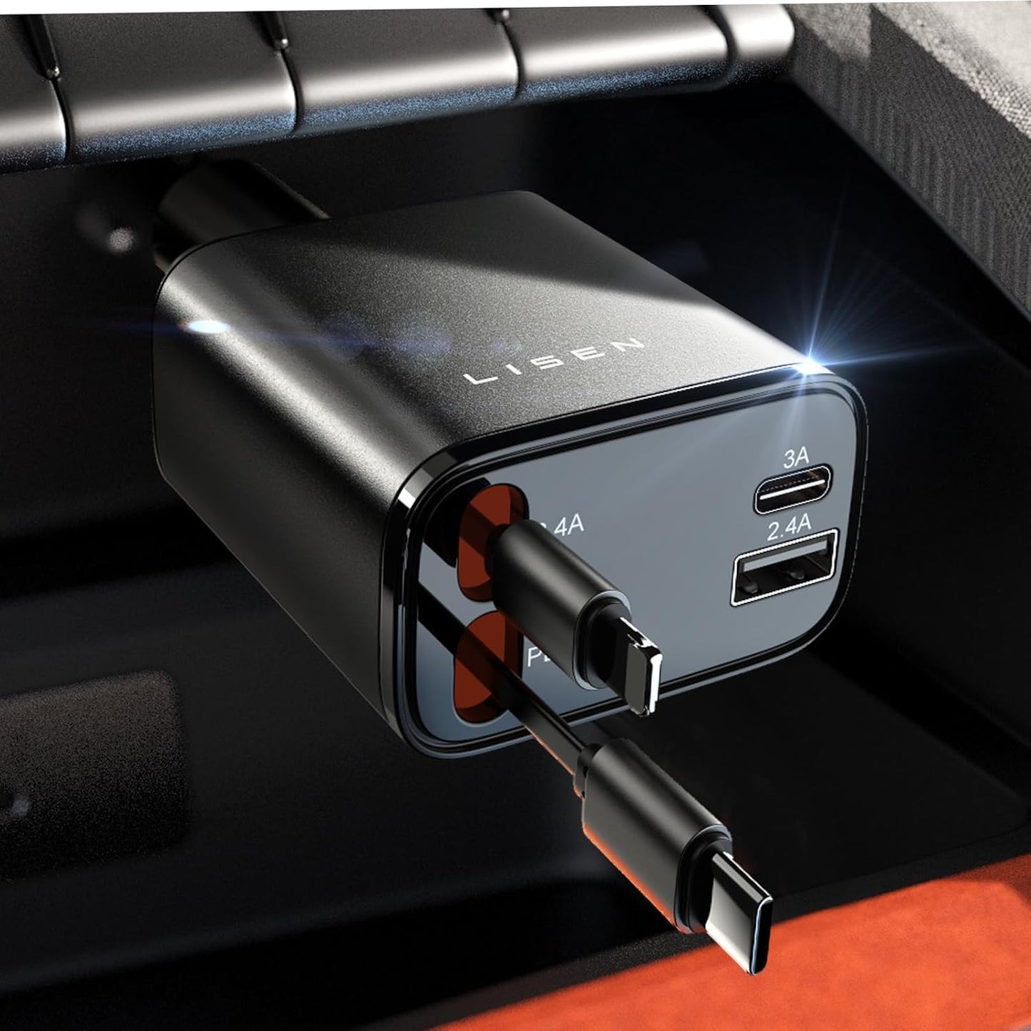 Snellaad Auto-oplader 69W USB-C Uittrekbaar
