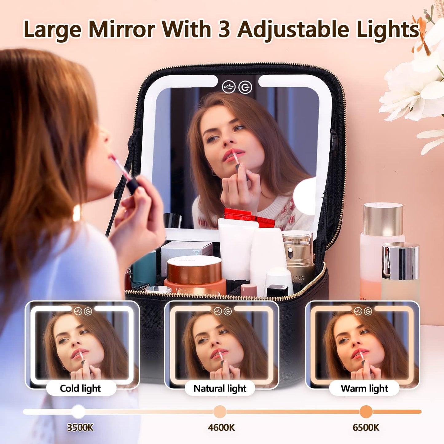 Reismake-up Doos met LED Verlichting en Spiegel