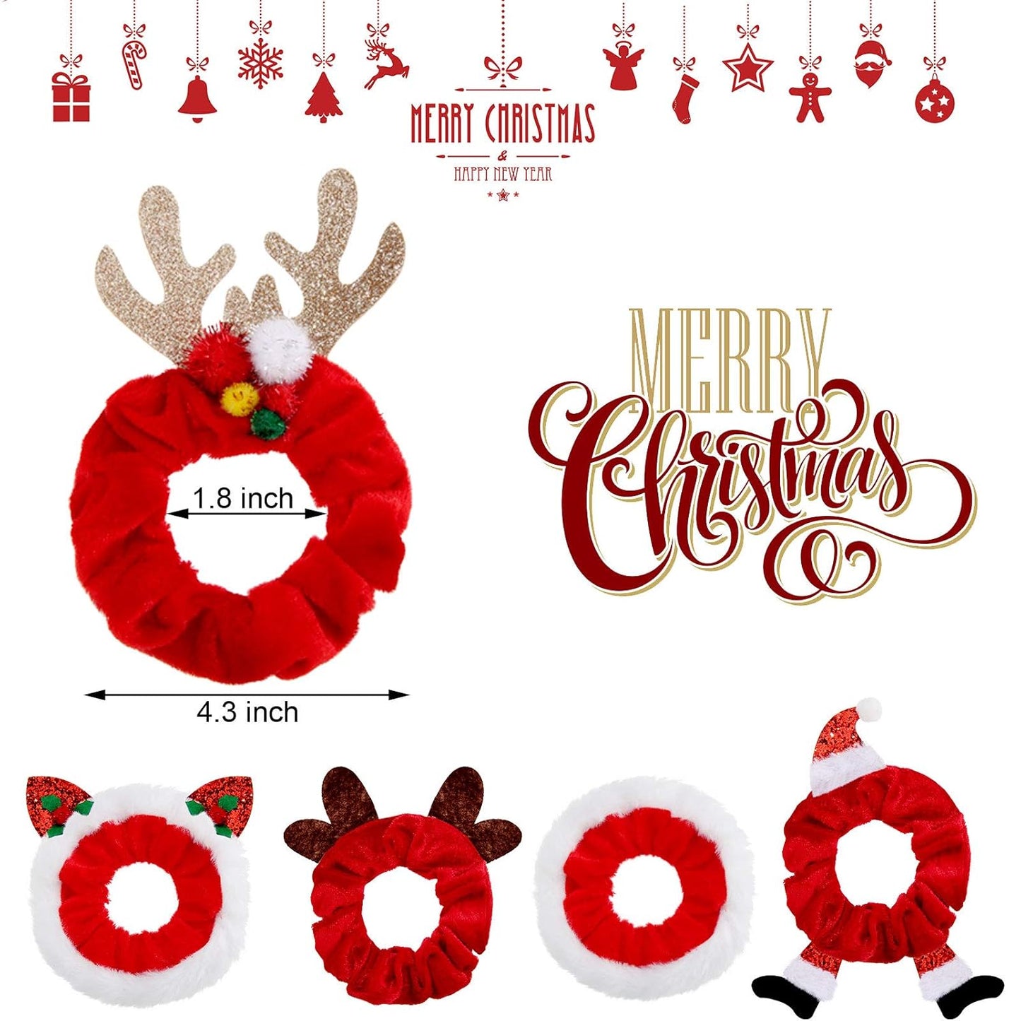 Kerst Scrunchie Set 10-Delig Zacht Velvet