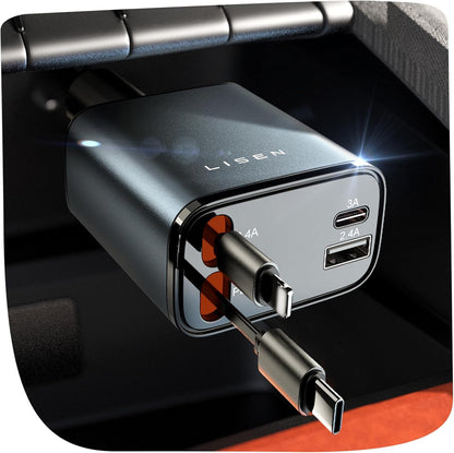 Snellaad Auto-oplader 69W USB-C Uittrekbaar