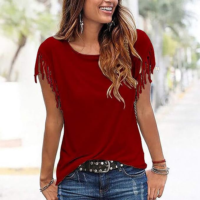 Vrouwen Shirt met Kwastjes Mouwen Zomerse Stijl