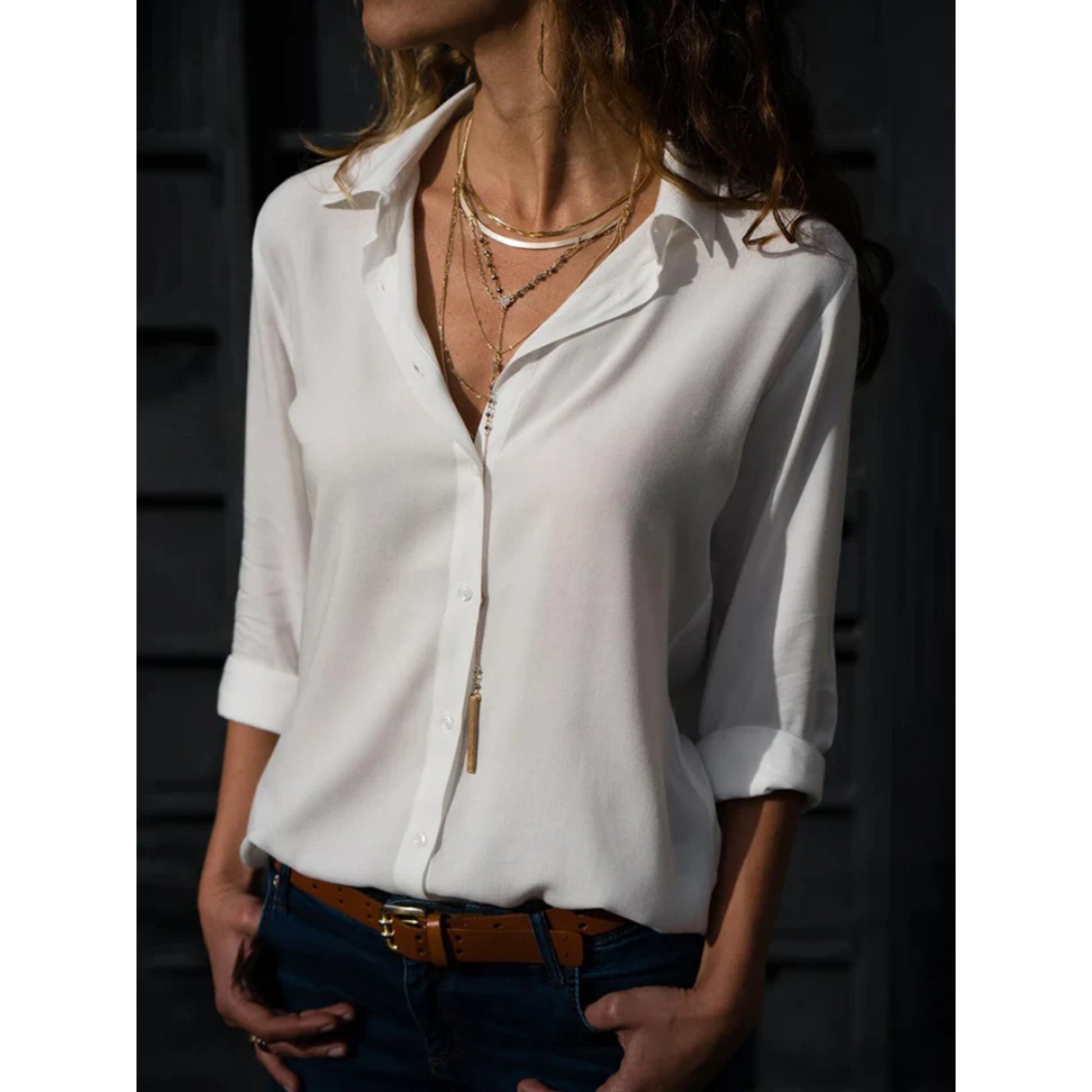 Dames Blouse Lange Mouwen Knoopsluiting Elegante Stijl - Mode Vibes