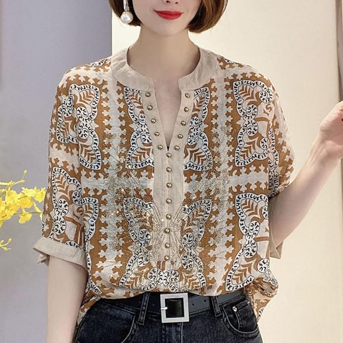 V-hals Top met Mode Print voor Vrouw - Mode Vibes