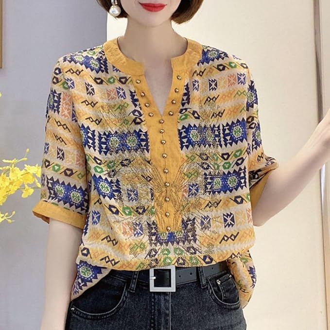 V-hals Top met Mode Print voor Vrouw
