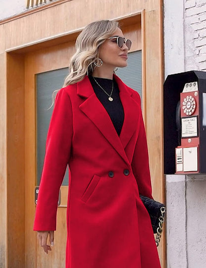 Dames Wollen Jas Notch Revers Warme Wintercoat