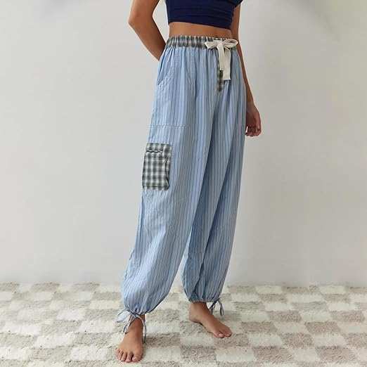 Geruite Pyjamaset voor Vrouw Casual Chic Losse Delen