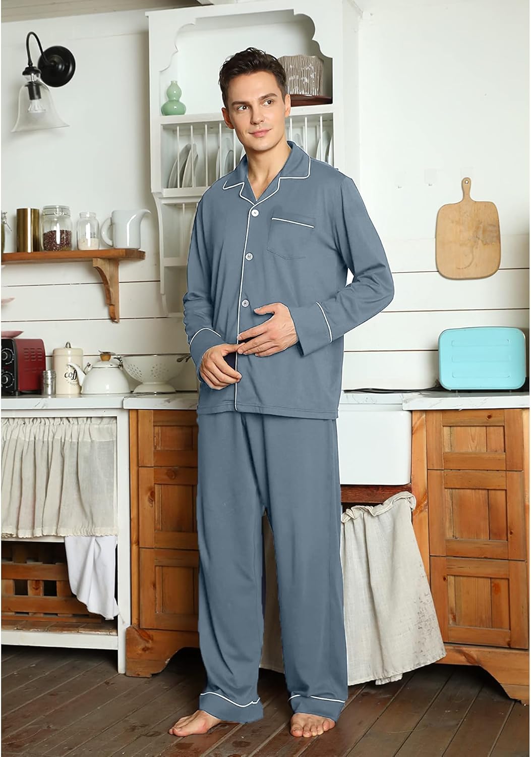 Heren Pyjama Katoen Comfortabel Leo