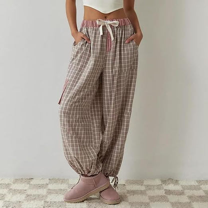 Geruite Pyjamaset voor Vrouw Casual Chic Losse Delen
