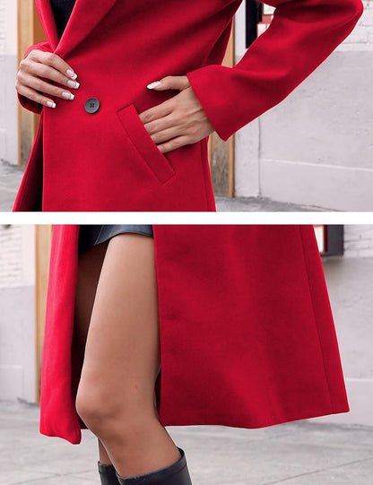 Dames Wollen Jas Notch Revers Warme Wintercoat