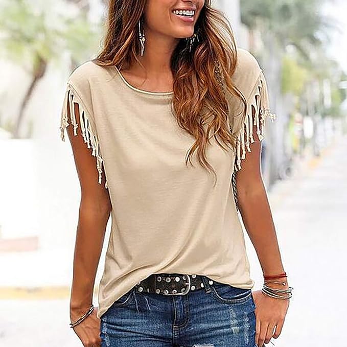 Vrouwen Shirt met Kwastjes Mouwen Zomerse Stijl